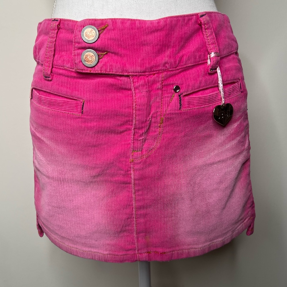 Betsey Johnson Vintage Distressed Corduroy Hot Pink Mini Skirt